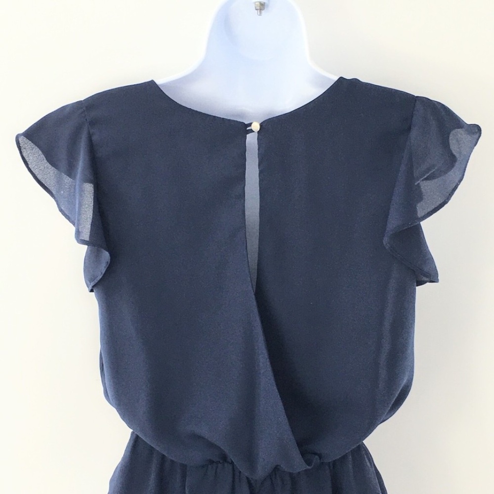 Everly Womens Romper Flutter Sleeves Elastic Waist Summer Tie Feminine Navy Sz - Picture 9 of 15